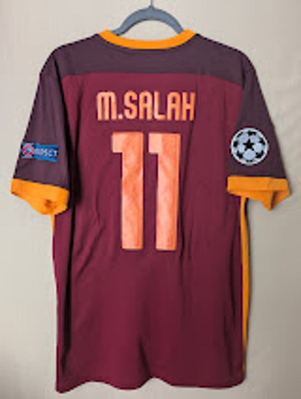 AS Roma 2015-16 Home Mohamed Salah Jersey Men's Large Nike UCL Fully Patched